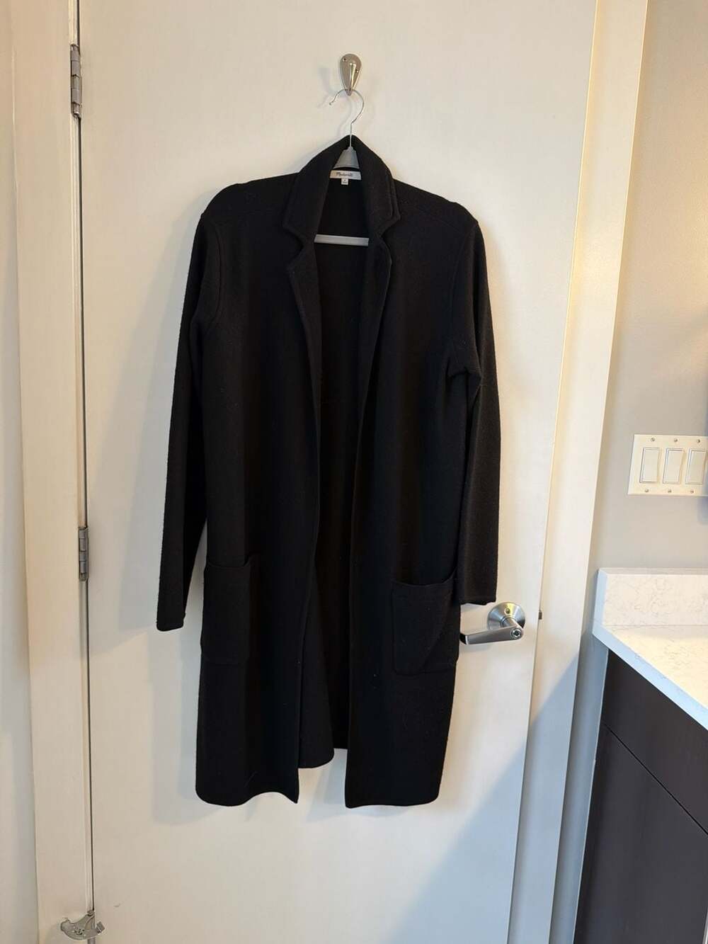 Madewell Ella Open-Front Long Sweater-Blazer Cardigan in Black
